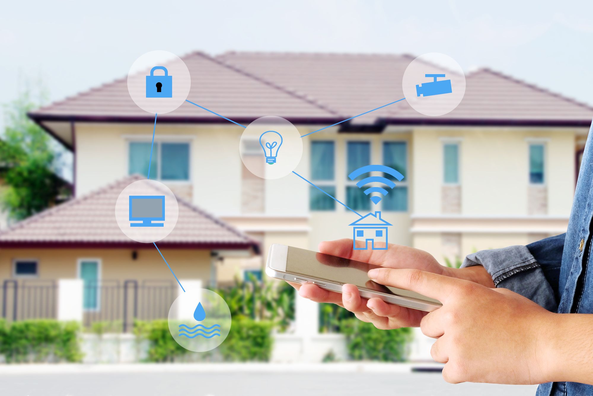 Person controlling a smart house with a mobile device